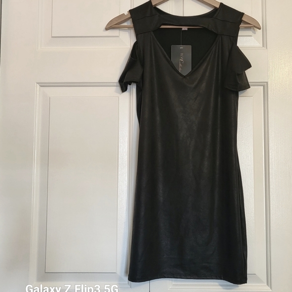 Blvd Collection Womens Dress Black Bodycon Cold Shoulder Large - Picture 4 of 14